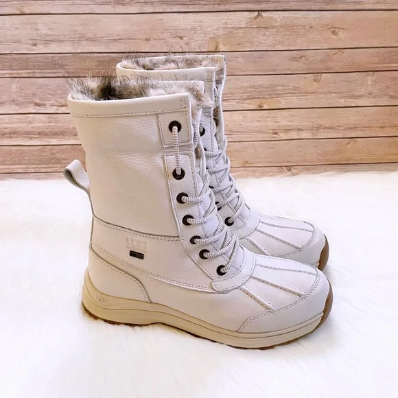 UGG Women’s Adirondack III Tipped Waterproof White Leather Boots - Picture 7 of 10